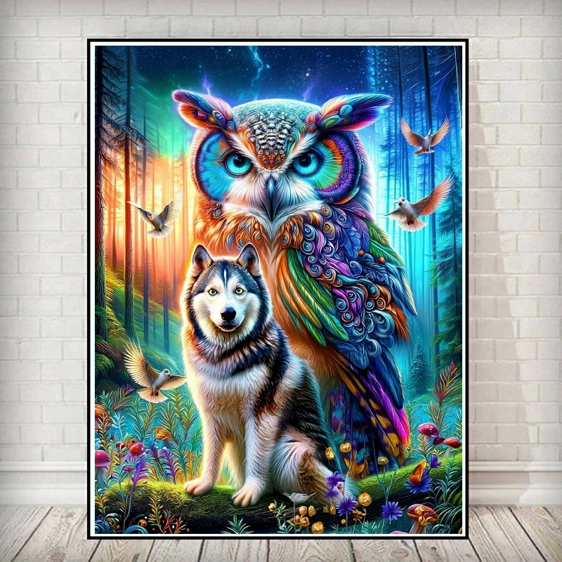 Fantasy-Tier DIY 5D Diamantmalerei Eule Vollrund-Bohrer Mosaik Wolf Stickerei Handarbeiten für Erwachsene Heimdekoration Geschenke