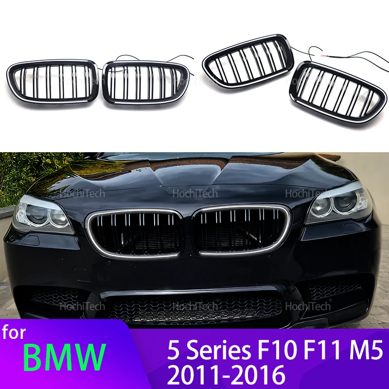 

LED White Light Gloss Black Car Front Bumper Kidney Grill Grilles for BMW 5 Series F10 F11 M5 2011 2012 2013 2014 2015 2016