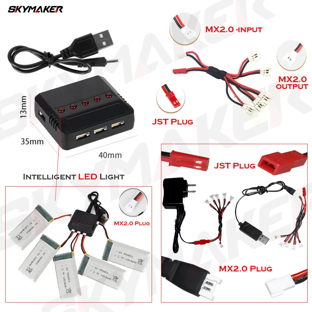 Lipo Battery  1s 3.7v USB Charger Cable JST MX2.0 SM-2P For SYMA Hubsan JJRC RC Boat Car Drone Helicopter parts Accessories