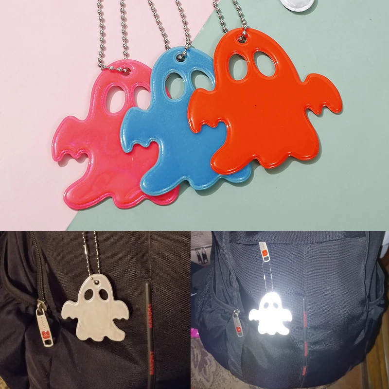 10PCS Reflective Keychain Pendant Ghost,Star,Heart Shape Safety Reflector Bag Pendant Keyrings Accessories For Child Adults