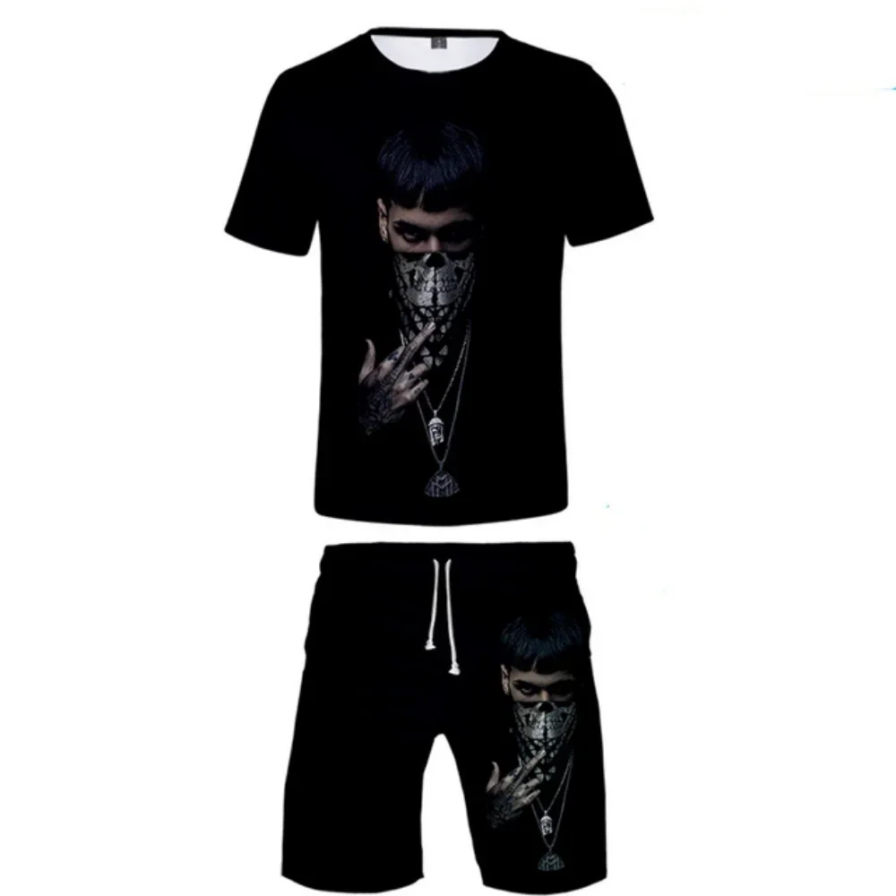 Conjunto Deportivo de Verano para Hombre, Camiseta con Estampado 3D del Rapero Anuel AA, Pantalones Cortos, 2 Piezas, Ropa Deportiva Urbana, Trajes Deportivos para Hombre, Ropa Holgada
