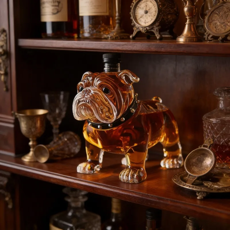 Bulldoggenförmiger Whisky-Dekanter Lustiges Glas-Bier-Verkostungsset für Männer Sammlerstück Neuartige Whisky-Flasche Hausbar-Zubehör