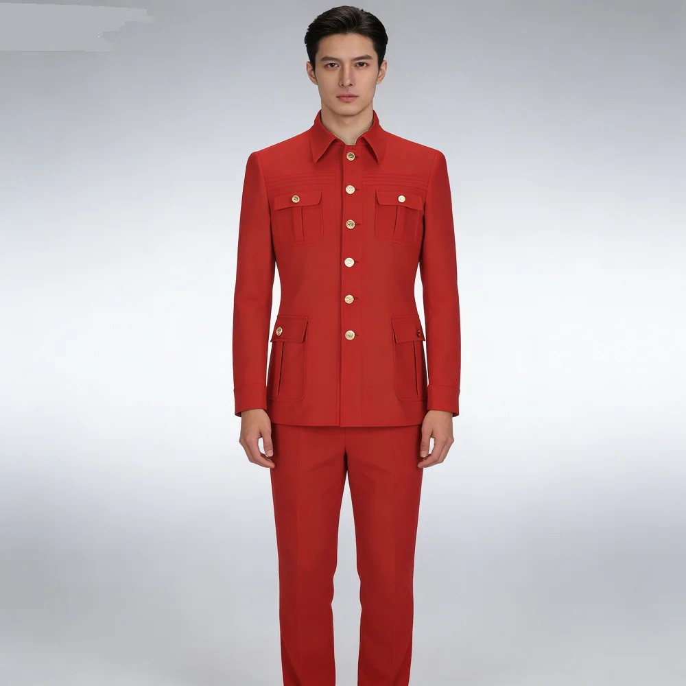 

Men's Unique Breasted 2-Piece Suit Jacket Casual Business Terno Blazer for Work Interview Ensemble