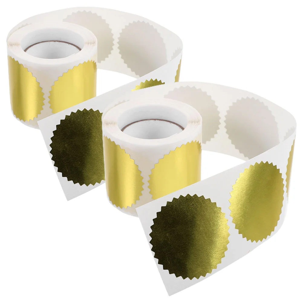 2 Rolls Circle Stickers Stencil Medal for Certificate Diploma Creative Medals Gold Leaf Golden Seal Embossed