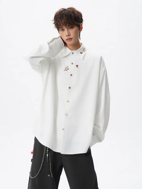 New Chinese Style Long Sleeve Embroidered Loose Men's Shirt Casual Fashionable Spring Summer Autumn Polyester Spandex Blend