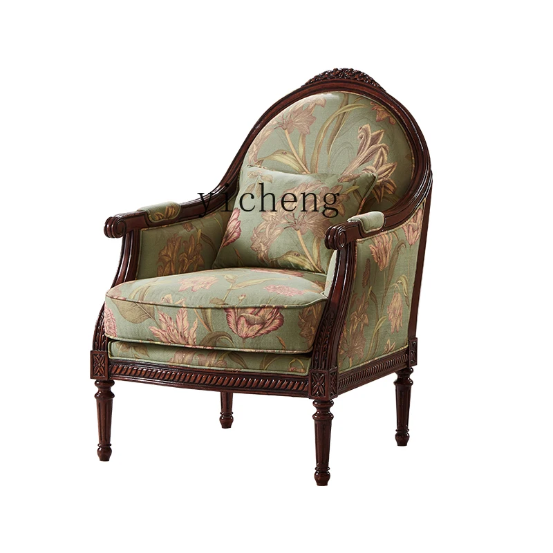 

ZWS. American casual solid wood tiger chair solid wood fabric single sofa chair American book chair