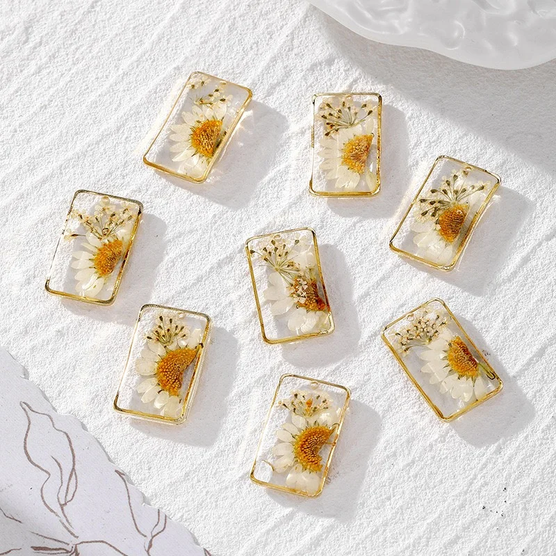 

Summer style 30pcs/lot color Dried flowers core geometry Rectangle shape handmade beads diy jewelry garment accessory