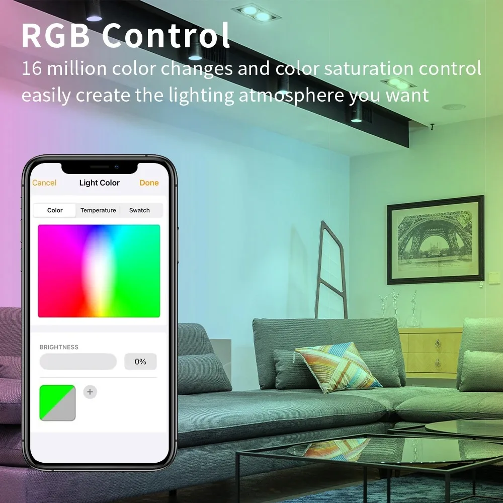 Zemismart WiFi certyfikowany matter LED typu Downlight RGBCW okrągła lampa sufitowa 9W 12W 15W Homekit Alexa Google Home Smartthings App