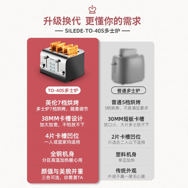 Toaster Household Stainless Steel Commercial Hotel Toaster 4 pieces Heated Sandwich Spit Driver