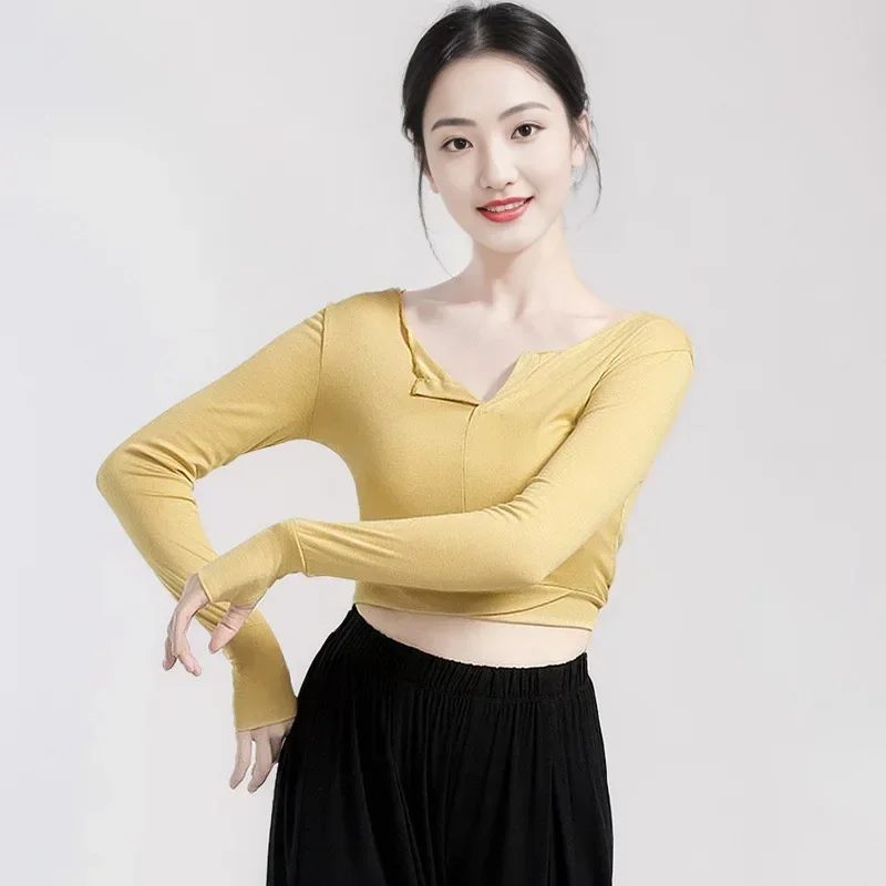 

Облегающий танцевальный топ с длинными рукавами, китайский танцевальный костюм для классических танцев, боди, женский летний костюм для взрослых