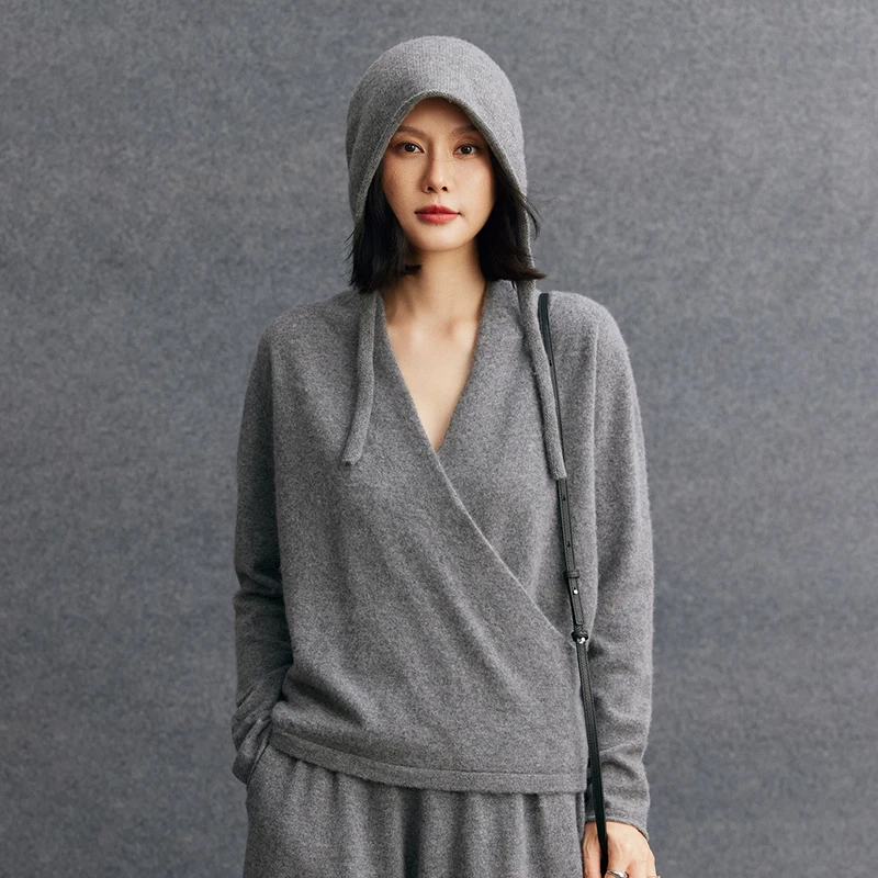 2024 Autumn New 100% Pure Cashmere Knitted Sweater High Quality Women V-Neck Pullovers Female Winter Fashion Clothes Girls Tops