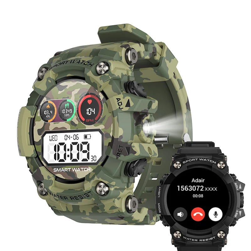 Men's Outdoor Sports Smartwatch Bluetooth Call Compass Waterproof Health Monitor Message Push with Flashlight