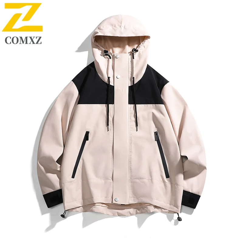 2025 Men's Jacket Korean Fashion Contrast Color Waterproof Soft Shell Windbreaker Casual Fishing Travel Coats Men Ski Apparel