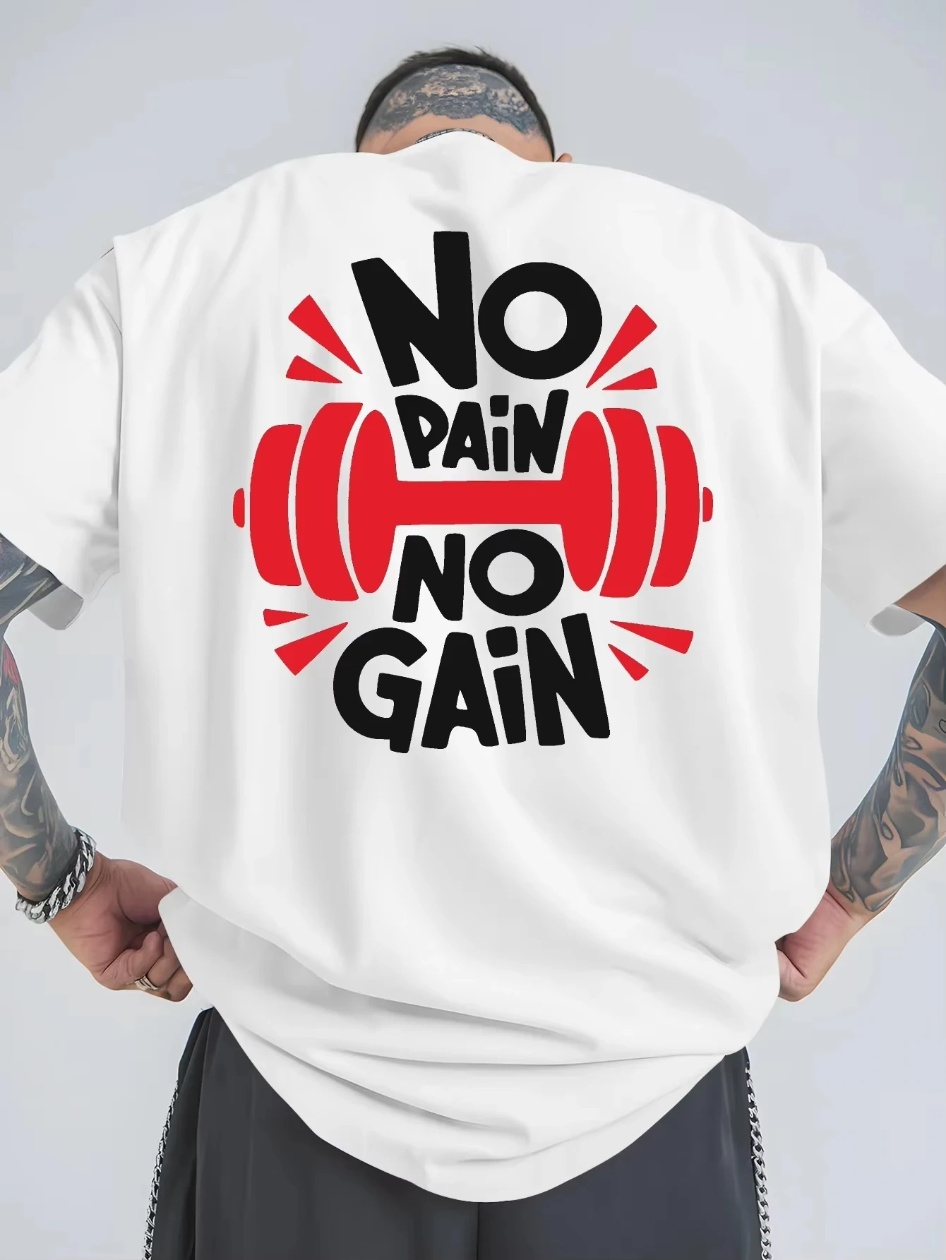 Men's Women Novelty Gym NO PAIN NO GAIN T Shirt Cotton Tee Streetwear Oversized Summer Loose Top Mens T Shirts