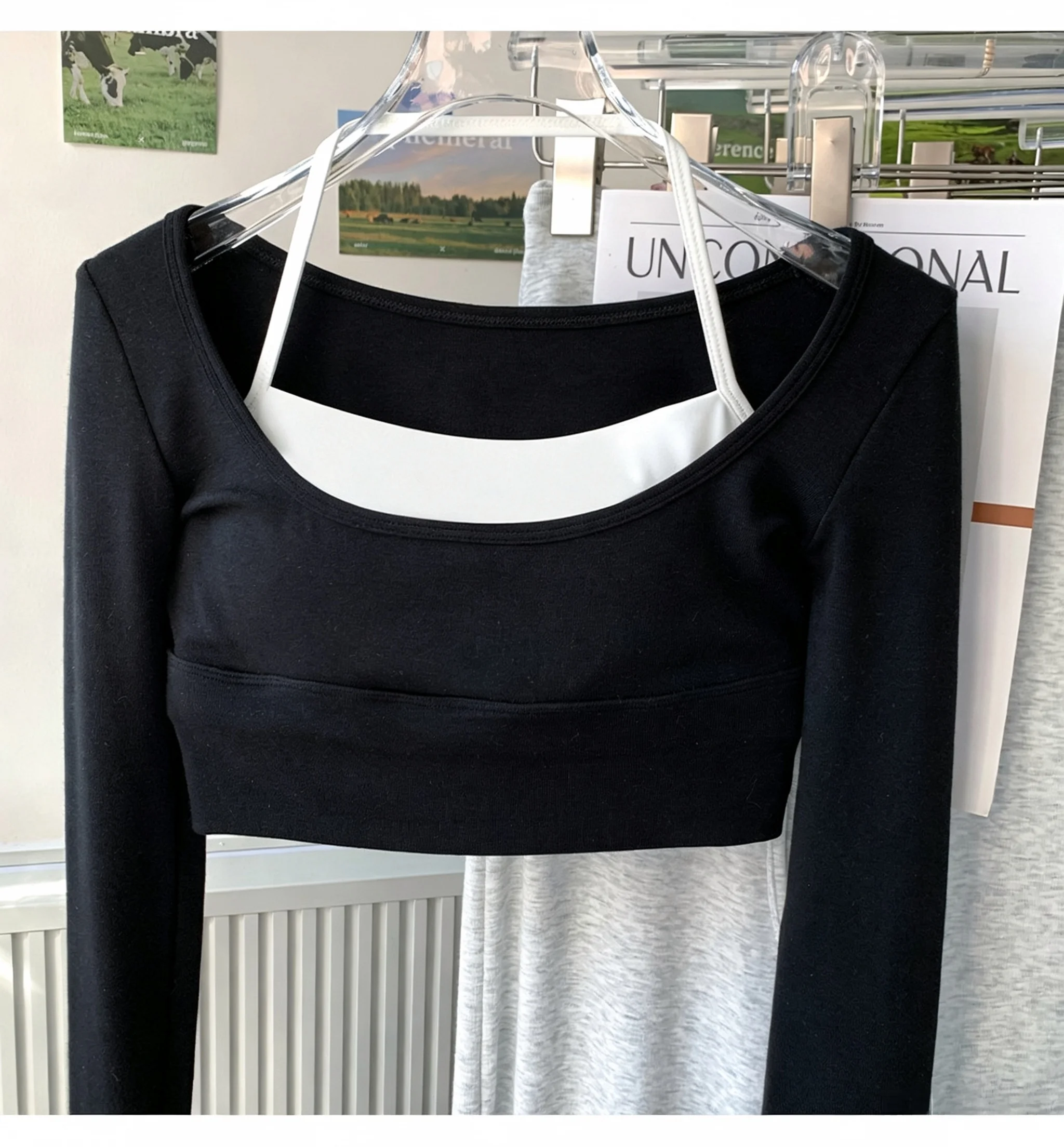 Damen Langarm-Yoga-Shirts Fitness-Brustpolster Sport-Top Kurz Elegante Tanz-Yoga-Kleidung Gym-Pilates-Tops – Detail 6
