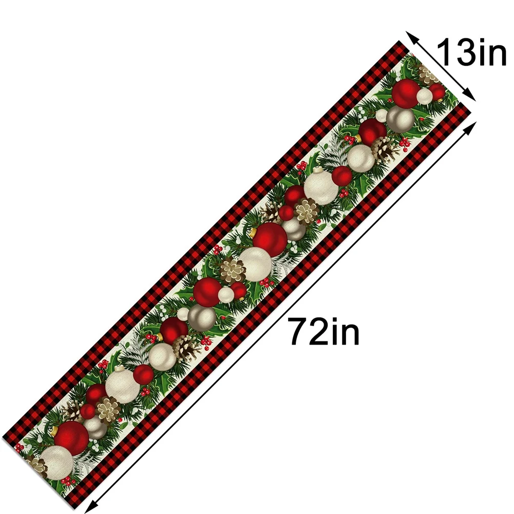 리넨 레드 블랙 체크 크리스마스 테이블 러너, 긴 계절 겨울 크리스마스 테이블 장식, 72 인치