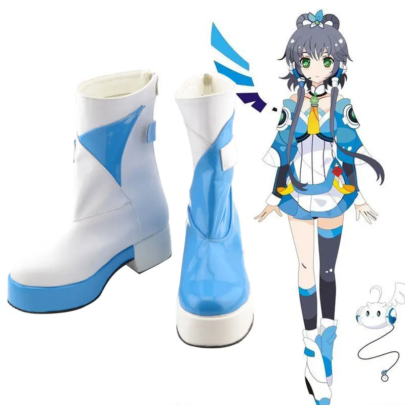 

Woman Luo Tianyi White and Blue Shoes Halloween Cosplay VOCALOID Prop Luo Tianyi Boots