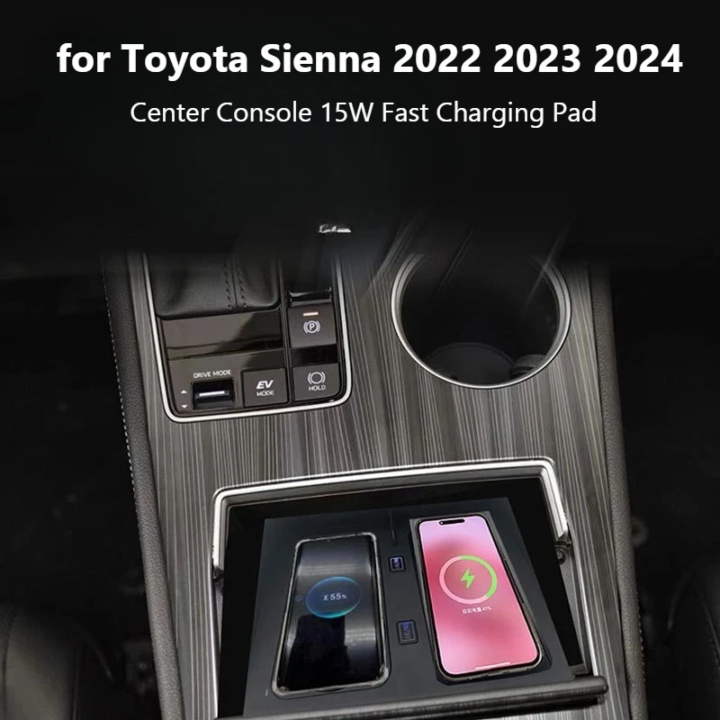 For Toyota Sienna 2022 2023 2024 Car Wireless Charger Center Console 15W Double Fast Charging Pad Mobile Phone Holder Accessorie