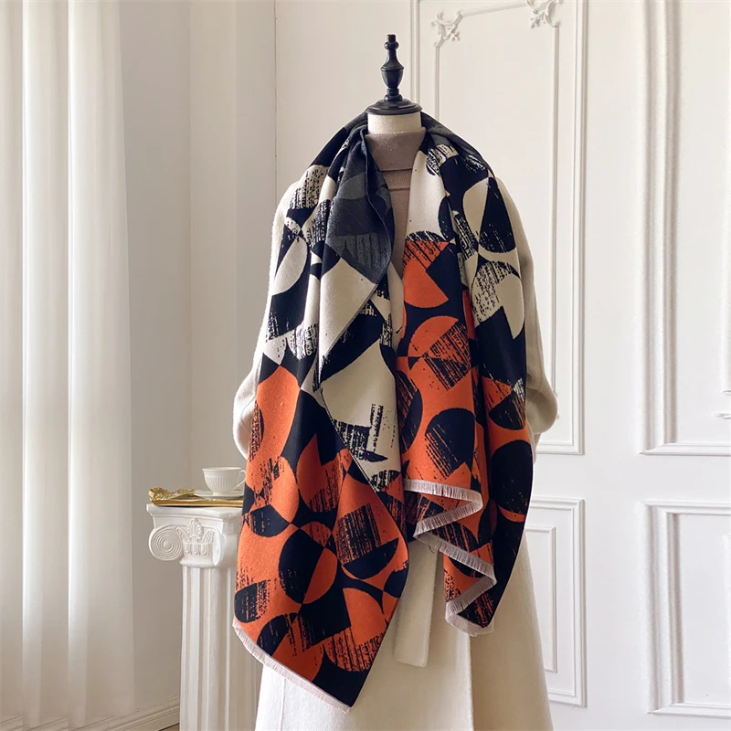 

Luxury Winter Cashmere Scarf Women Floral Print Shawl Wrap Soft Pareo Elegant Poncho Femal Thick Warm Blanket Echarpe Pashmina