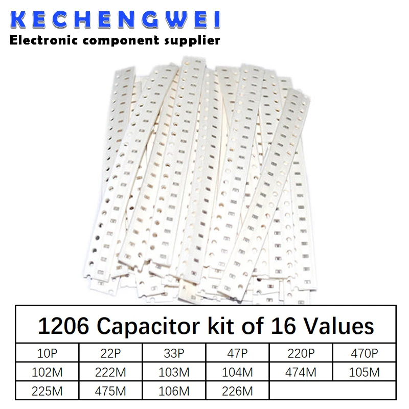 1206 SMD Capacitor assorted kit ,16values*20pcs=320pcs 10PF-22UF Samples kit