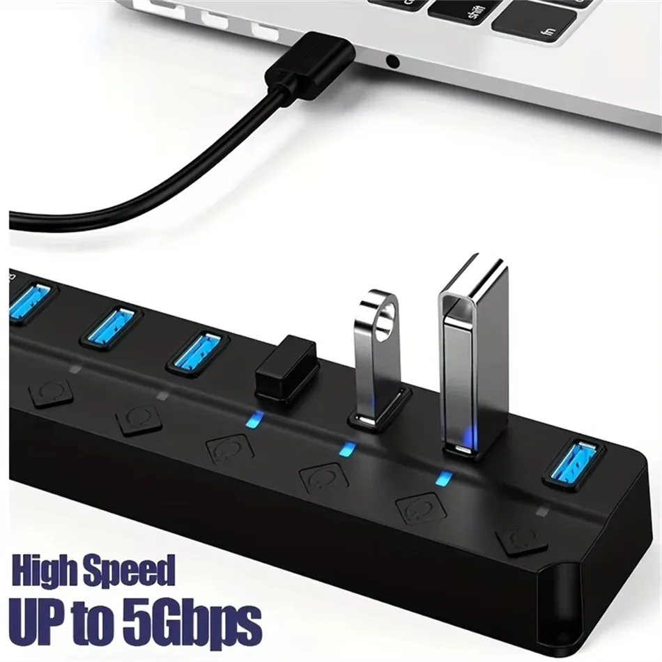 4/7 Port USB 3.0 Hub with LED Indicator Independent Switch Control for PC Laptop Flash Drive Hard Disk Printer Camera Keyboard
