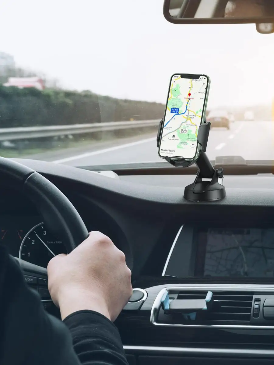 Suction-Mounted Car Phone Stand For Dashboard Or Windshield, Universal Fit 4.7–7.2 Inch Smartphones Including iPhone 15 Pro Max