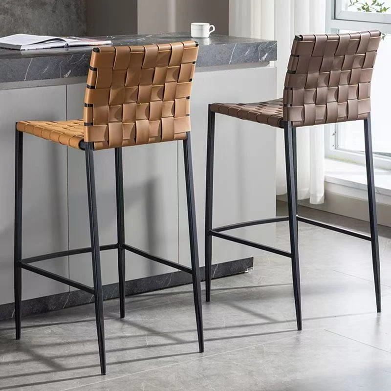 

Italian-Style , Designer Model For Coffee Shops, Simple High- Stool, Luxury Saddle Leather Woven Bar Chair