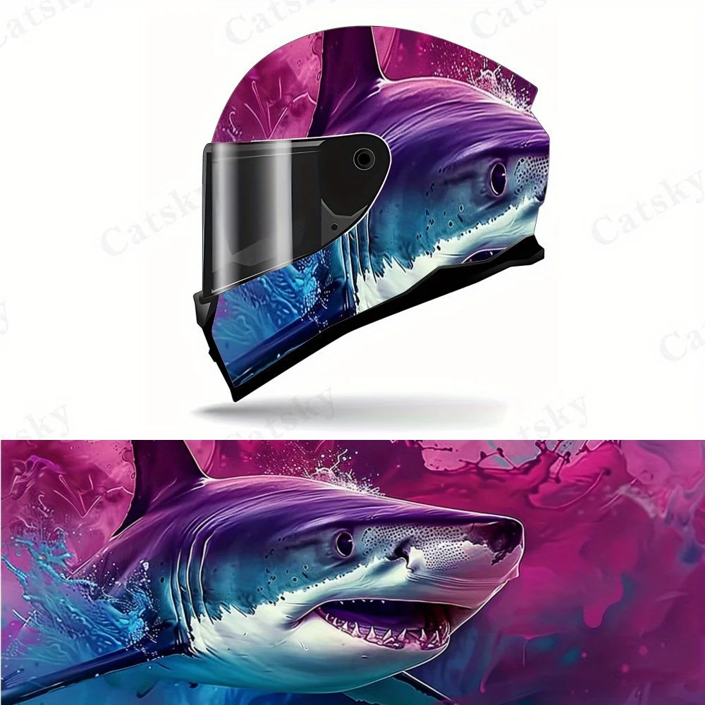 

Sharks swimming in the romantic pink ocean PVC Motorcycle Helmet Vinyl Wrap, Self-Adhesive Waterproof Sticker, Anti-Scratch Deco
