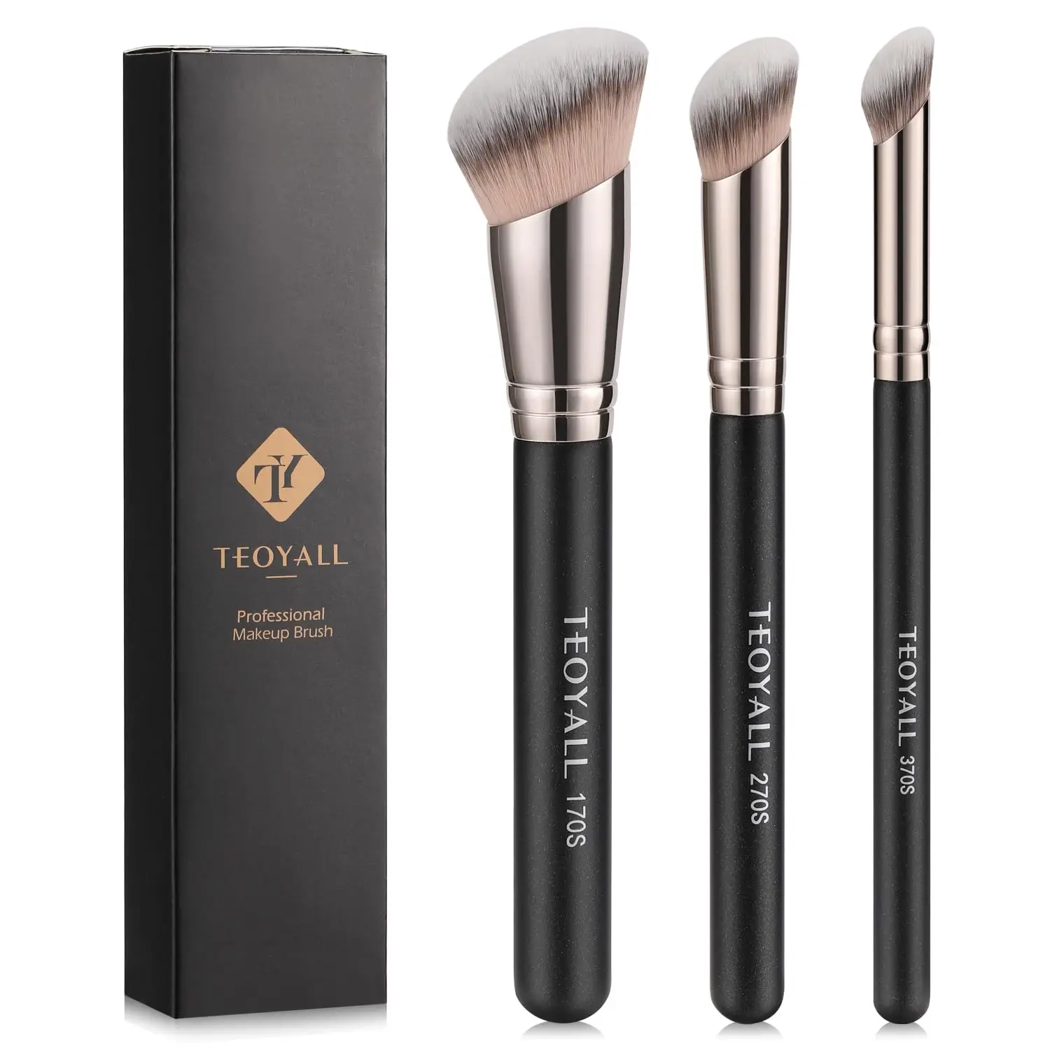 

3-Piece Angled Synthetic Kabuki Brush Set for Flawless Foundation Blending with Liquid, Cream, and Powder