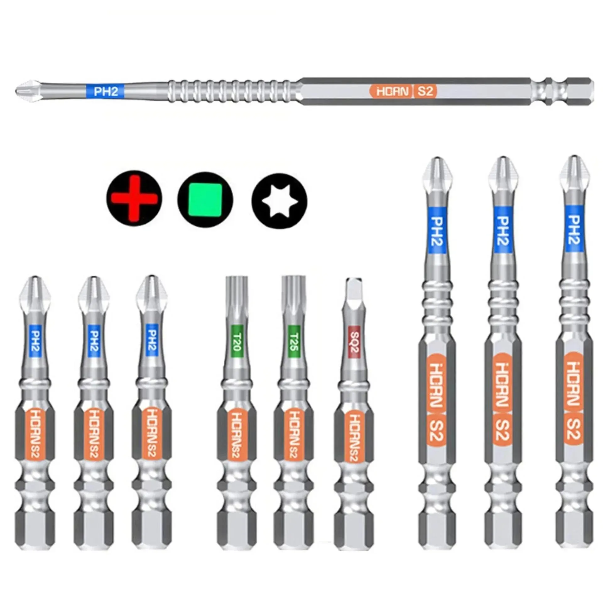 10PCS Alloy Steel Screwdriver Bit Set PH2 SQ2 T20 T25 Impact Driver Power Drill Electric Screwdriver Compatible Set
