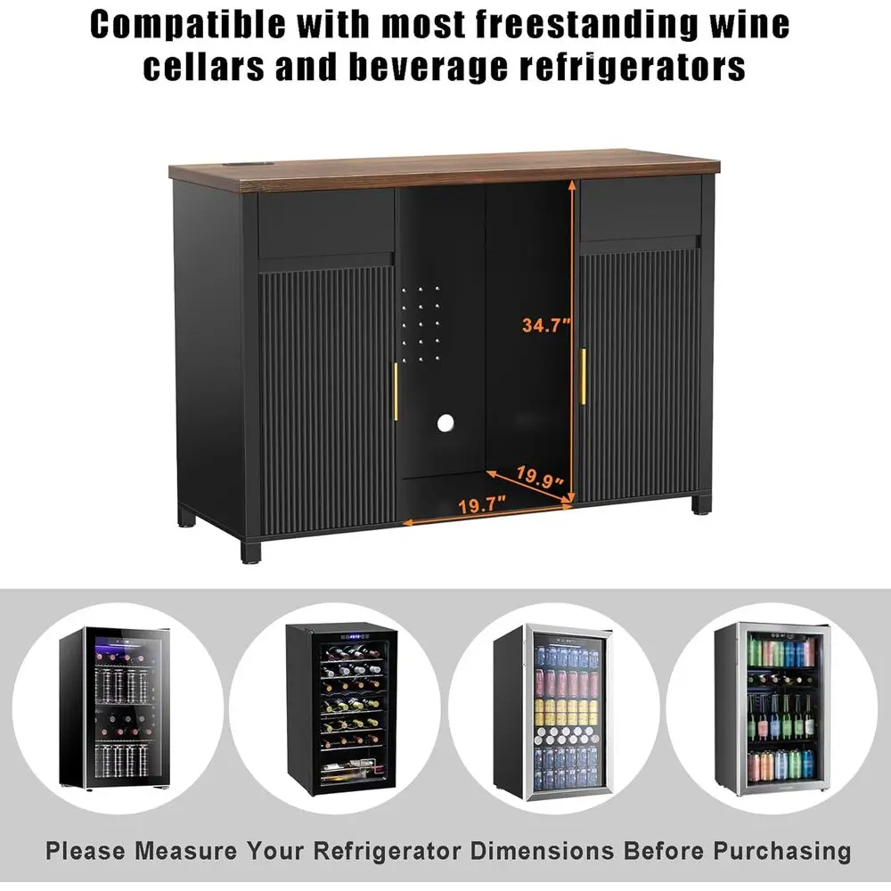 Spacious Coffee Bar Cabinet with Ridge Design, Mini Ridge Wine Cabinet, Buffet Sideboard, 53.2 Length