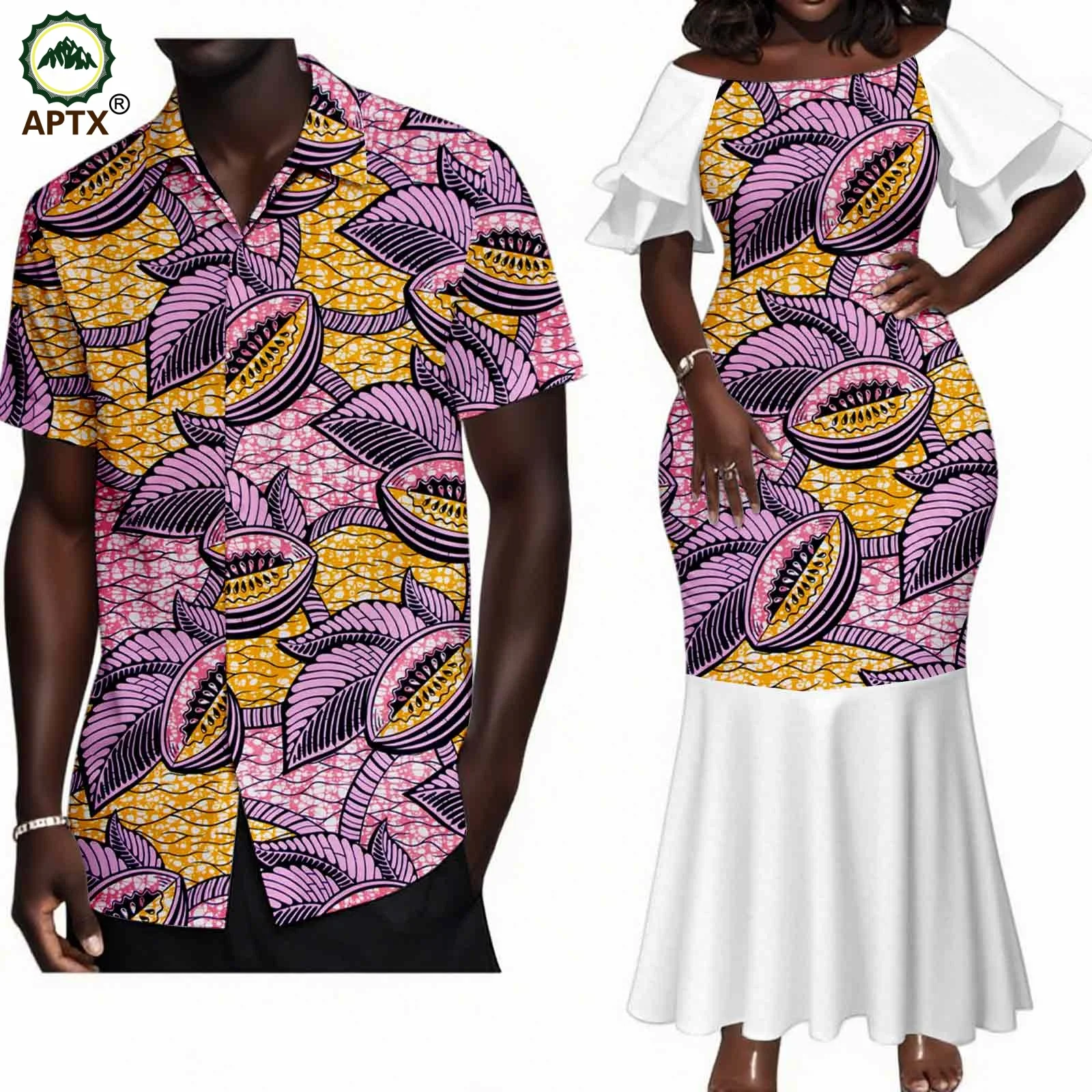 

Matching Couples Clothes Women‘s Dress Men's T-shirt Custom African Party Tuxedo Women Short-Sleeved Couple'S Suit 25C050