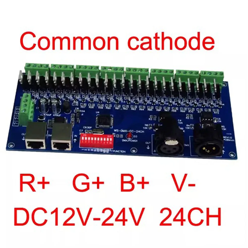 24 Channel DMX512 Common Cathode Decoding Board, 24 Channels and 8 Sets of RGB Output Common Cathode DMX Decoder