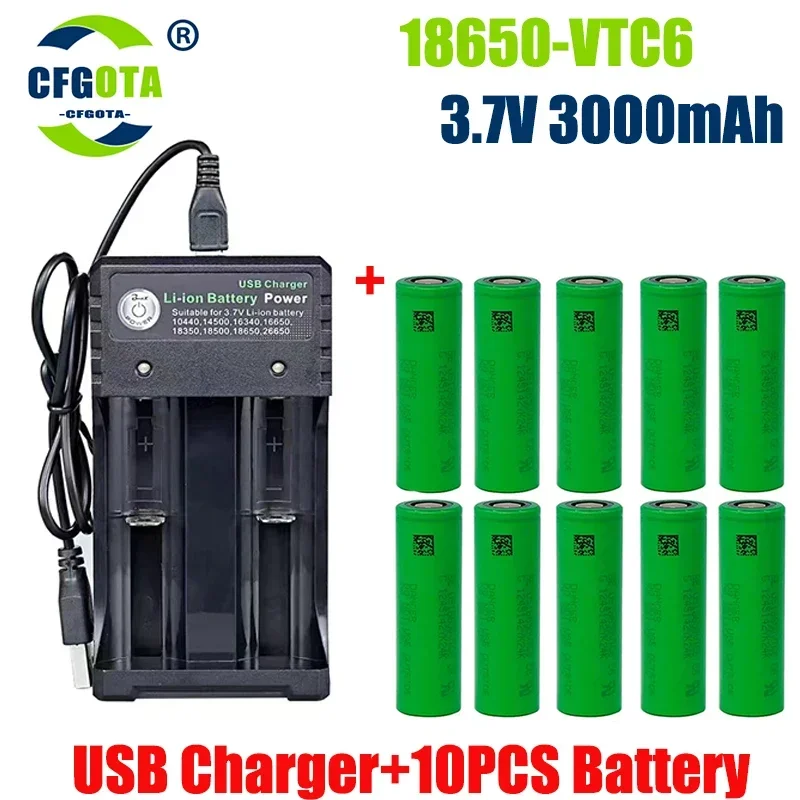 2024 New original 3.7 V 3000 MAH 18650 battery for us18650 Sony VTC6 30A toys tools flashlight battery+USB Charger