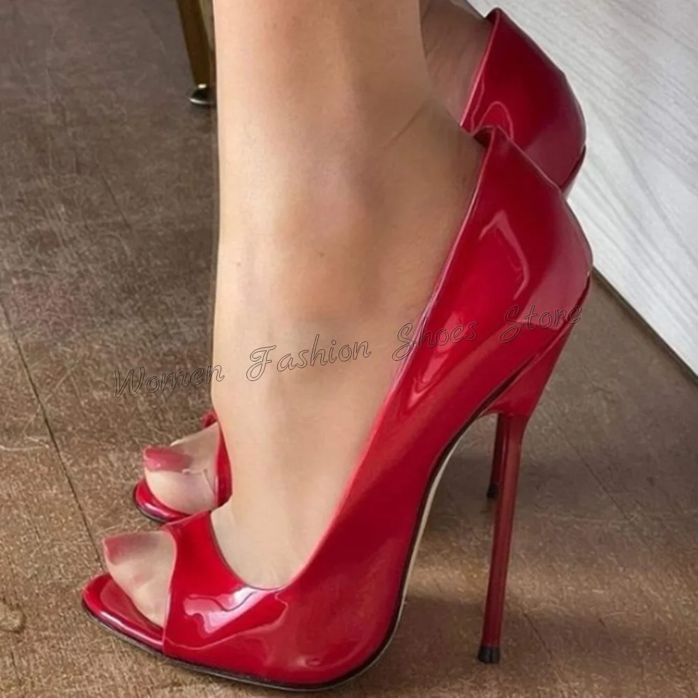 

Red Peep Toe Slip on Pumps Stilettos High Heels Patent leather High Heel Shoes for Women Heels 2024 New Zapatos Para Mujere