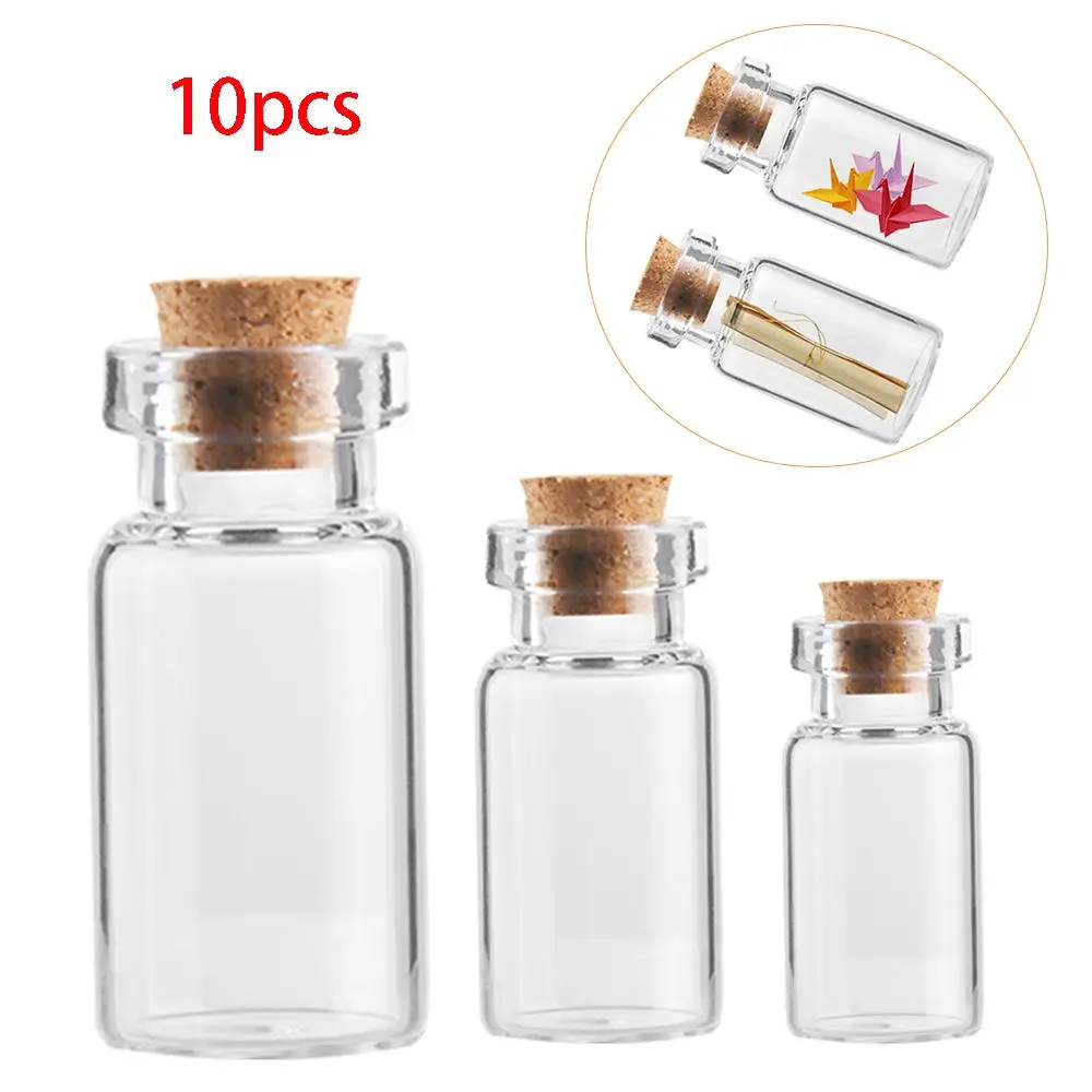 10pcs 5/8/12/15ml Clear Vials Glass Bottle With Cork Stopper Empty Wishing Message Bottles Transparent Tiny Small Bottles