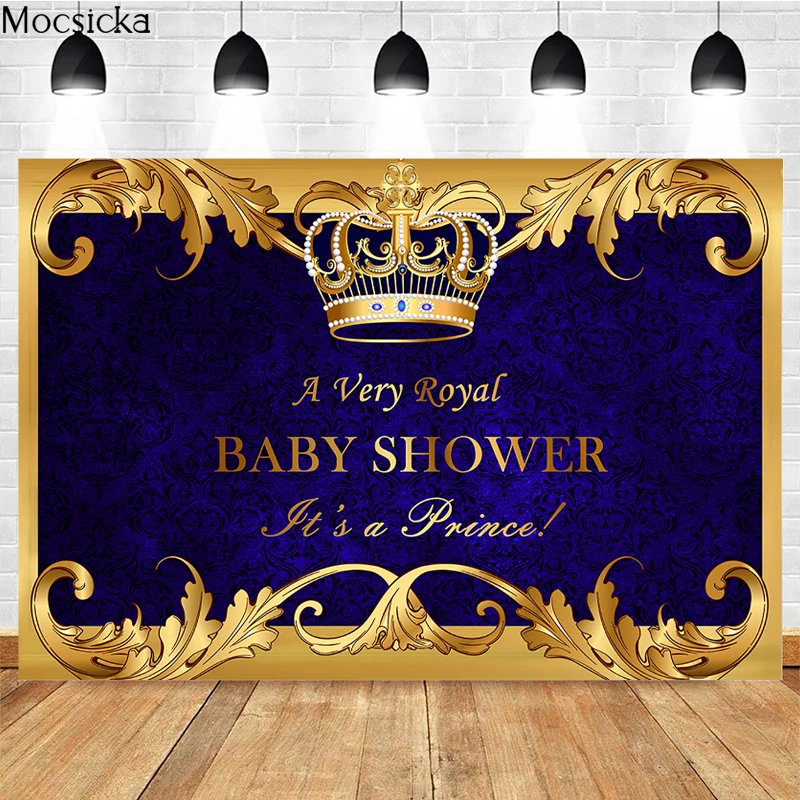 Mocsicka Royal Little Prince Photography Background Crown Decoration Studio Props Baby Shower Photo Backdrop Custom Banner