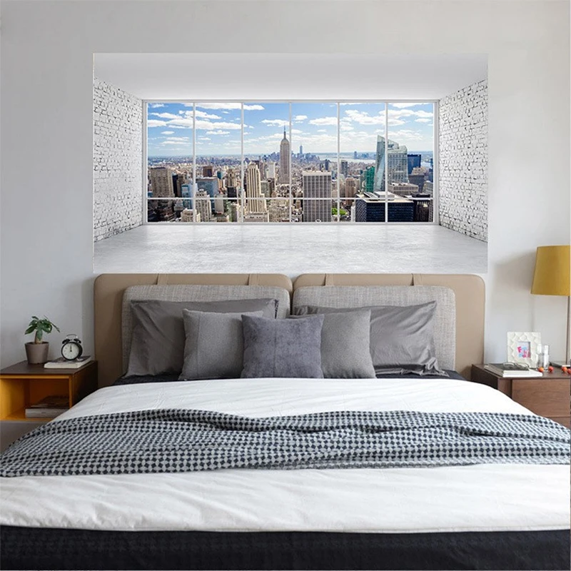 

Manhattan Landscape 3D Vinyl Poster Stickers on the Bedside Backdrop Wall for Home Decoration Bedroom Window Art City View Mural