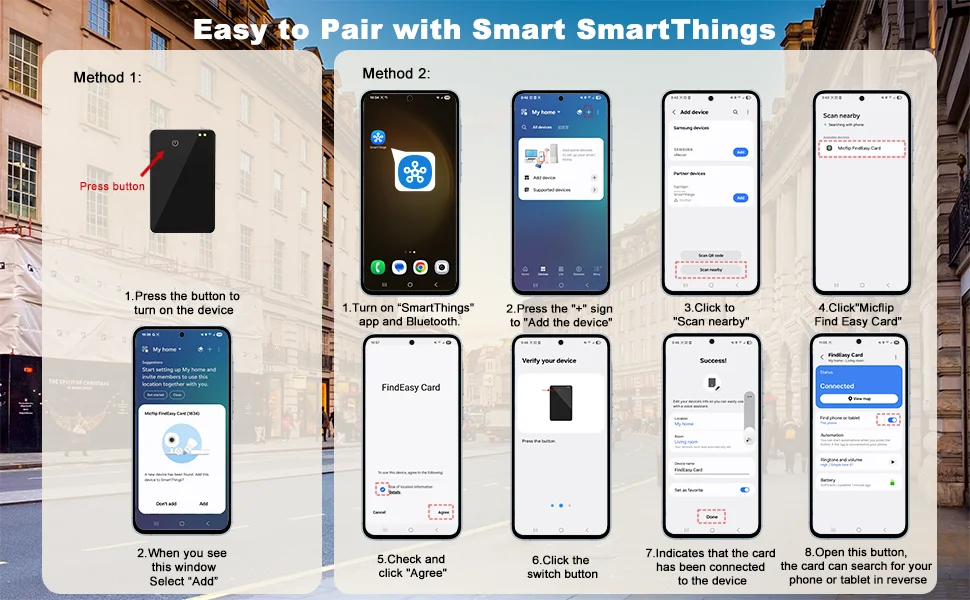 Micflip Bluetooth Wallet Tracker Card for Samsung Galaxy Smart Tag 2 Tracking Locator Item Finder Works with Samsung SmartThings