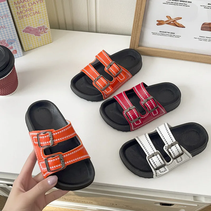 

Girls Slippers 2026 Summer Sandals Comfortable Boys Girls Slippers Double Buckle Thick Sole Kids Clogs