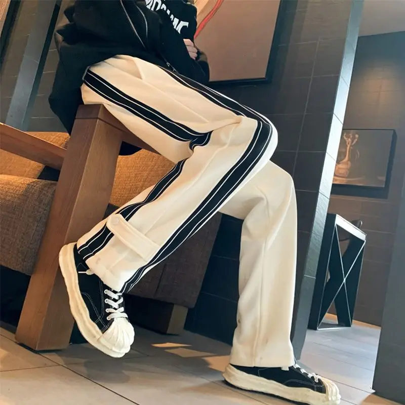 

Elegant Casual Pants for Men American Street Style Fashion Loose Fit Straight Leg