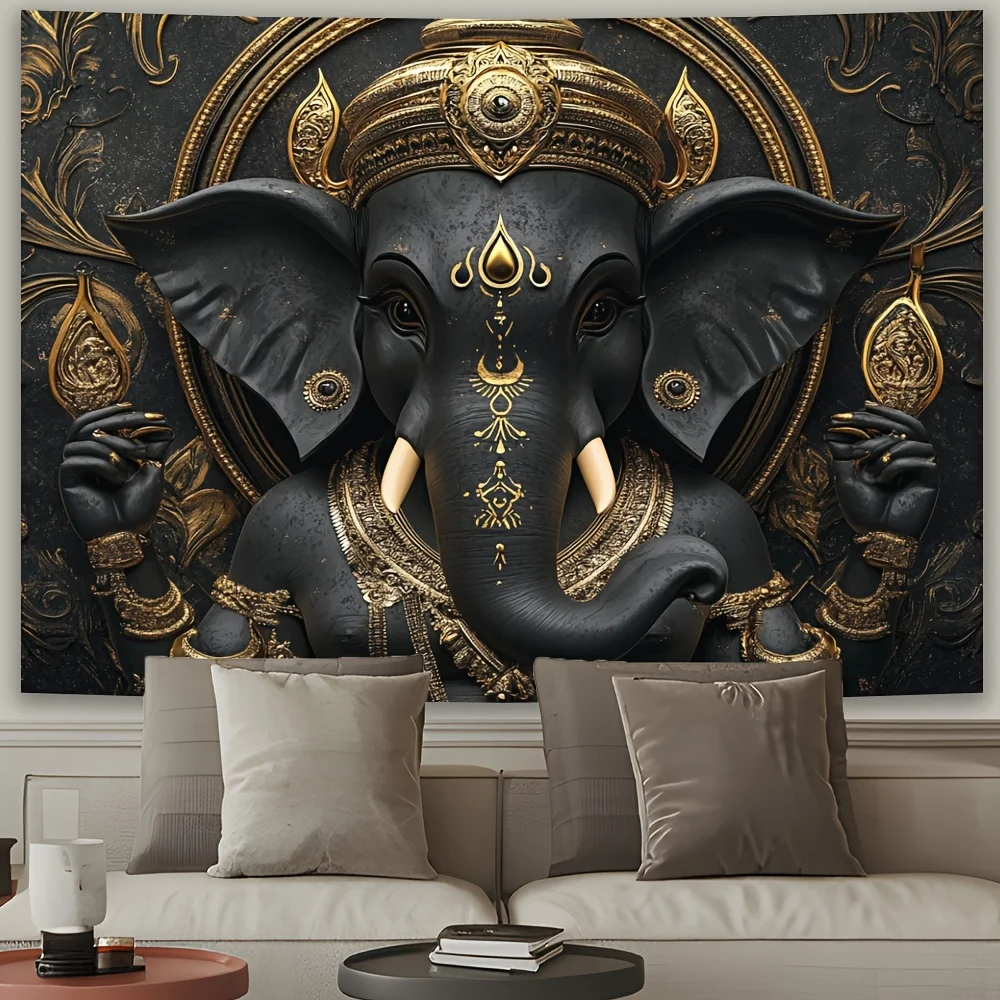 1 Piece Luxury 3D Ganesha Tapestry - Vibrant Ganesha Design, Polyester Wall Hanging for Home and Living Room Decor