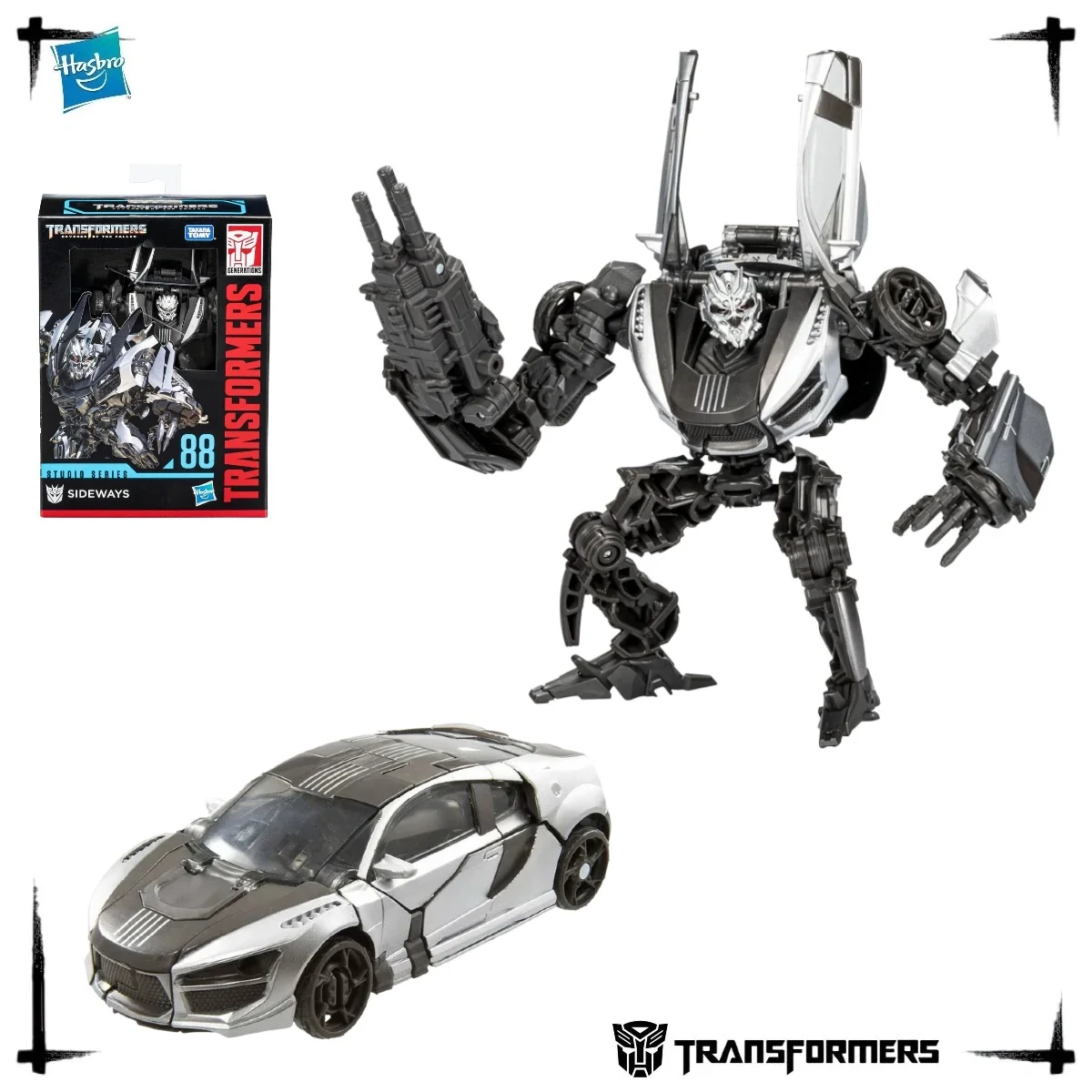 Hasbro Transformers Studio Series 88 Deluxe Sideways Revenge of the Fallen Sports Car Figuur met Achtergrond