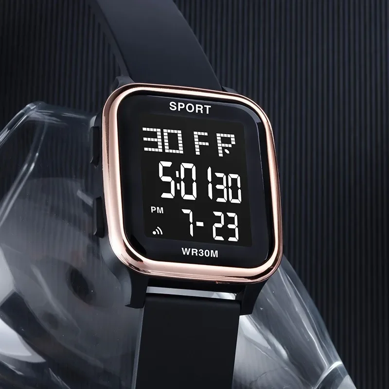 Outdoor Sports Multi-function Electric Watch Student Men\'s Silicone Strap Digital Wristwatch LED Calendar Luminous Alarm Clock
