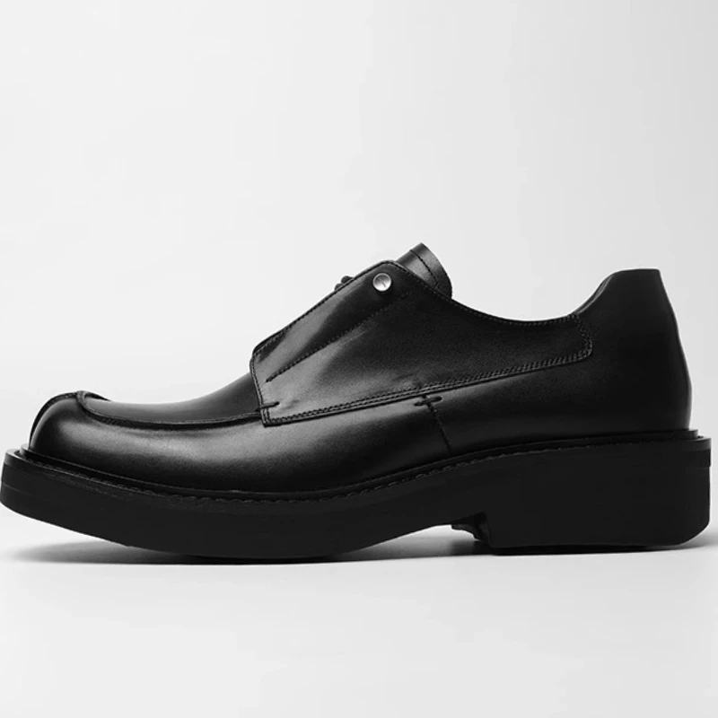

Square Head Dress Shoes Men's Comfortable Breathable Casual Thick Sole Height Increasing Shoes Genuine Leather Retro Derby Shoes
