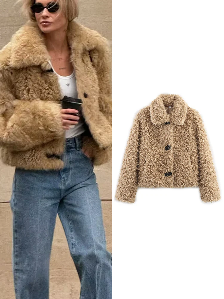 

Autumn Winter Woman 2025 Faux Fur Coat Fur Plush Fluffy Jacket Loose Soft Solid Color Fur Short Outerwears Elegant Ladies New