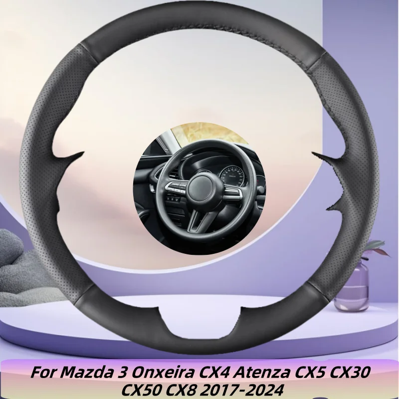 

Car Steering Wheel Cover Hand-Sewn Microfiber Leather For Mazda 3 Onxeira CX4 Atenza CX5 CX30 CX50 CX8 2017-2024 Accessories