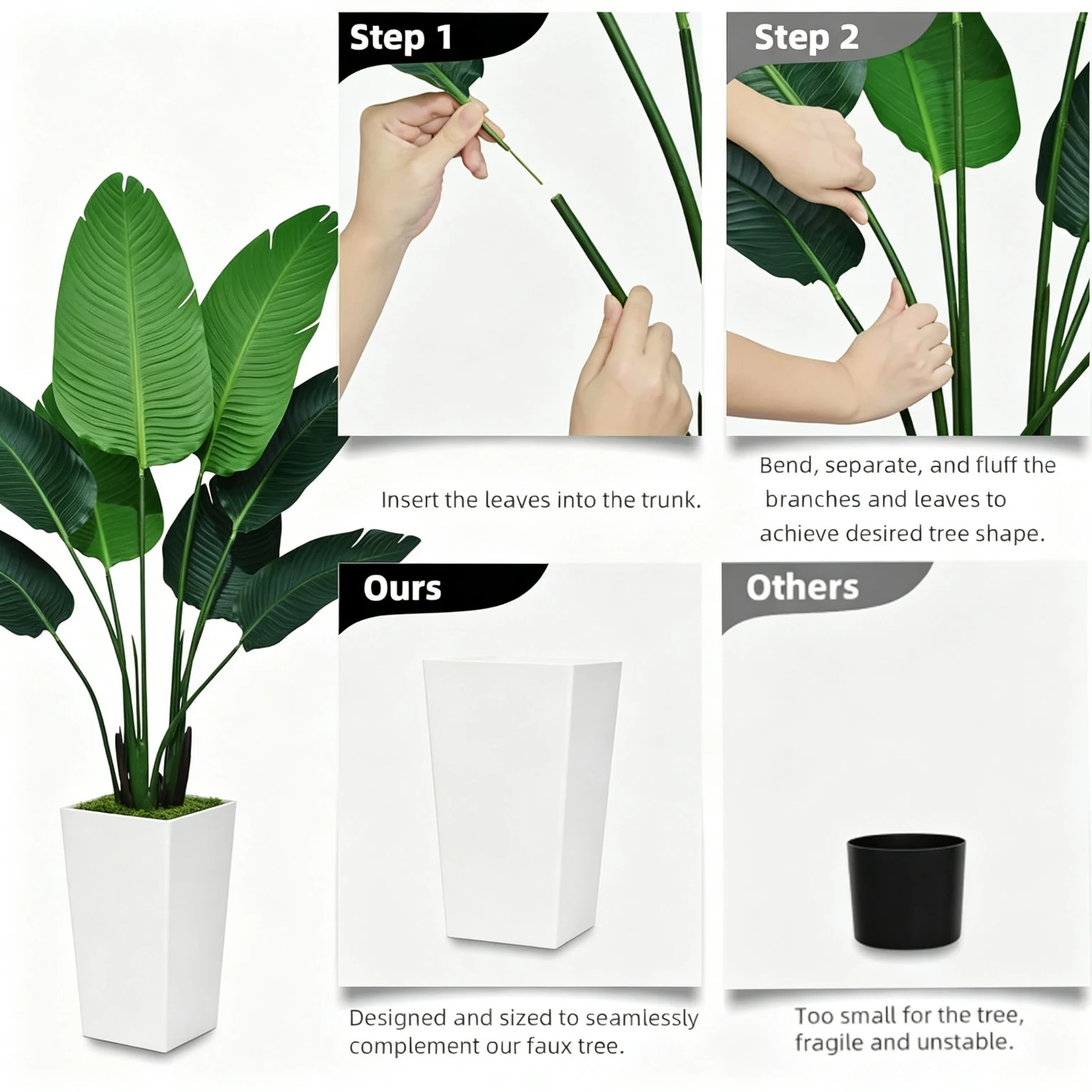 125cm Bird of Paradise Artificial Plant 5FT - Faux Tropical Palm Tree with White Tall Planter - Fake Floor Plant Potted - Artificial Silk Tree for Home Office Living Room Decor Indoor image 4