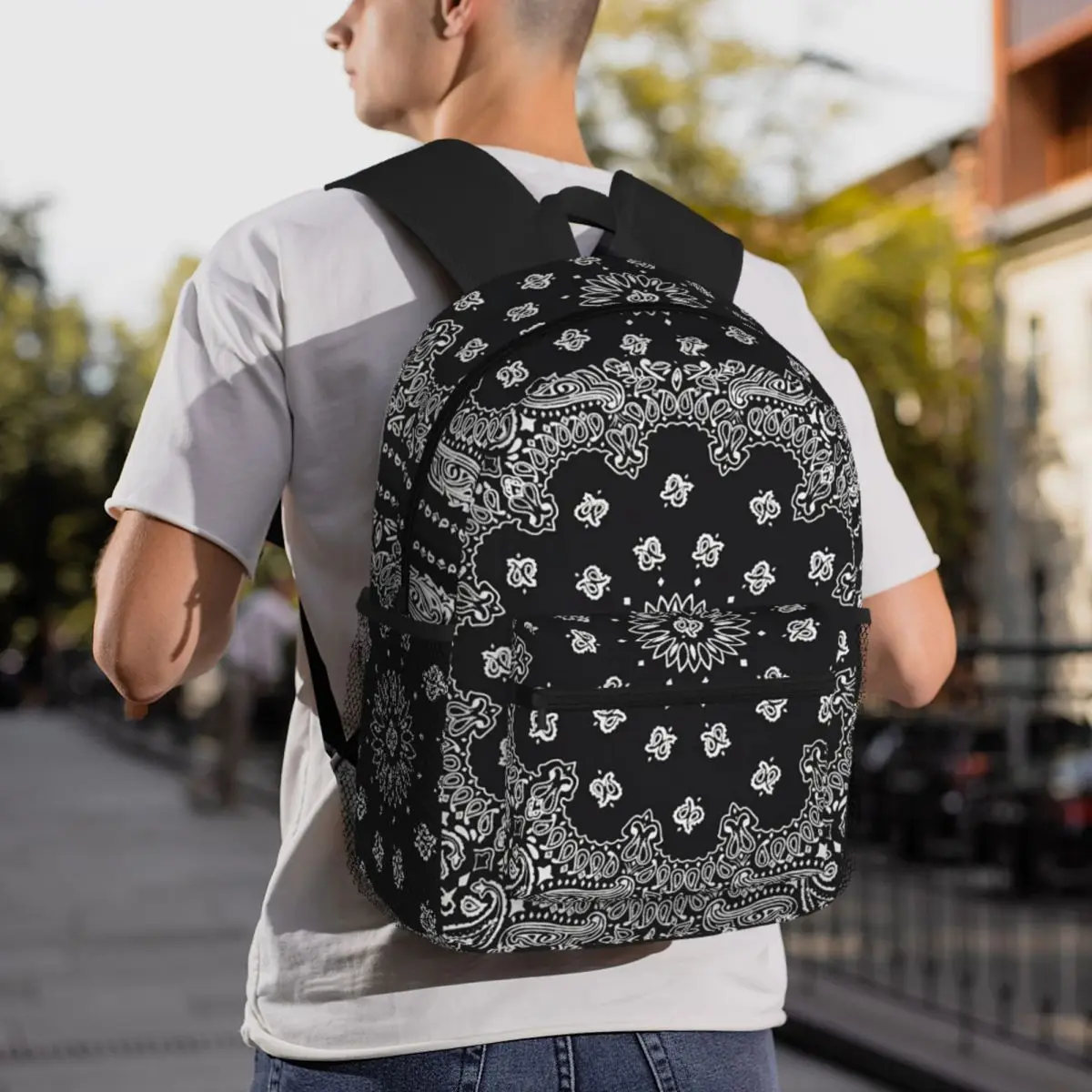 Colorful Paisley Black Pattern Backpack Daypack Large Capacity Boys Girls BookBag School Bag Shoulder Bags for Men Women