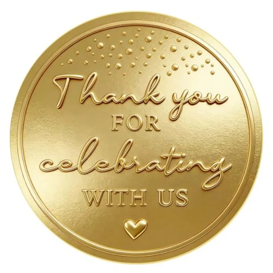 100PCS Thank You for Celebrating Stickers, Embossed Matte Gold Wedding Favor Labels for Bridal Shower, Baby Shower, Engagement